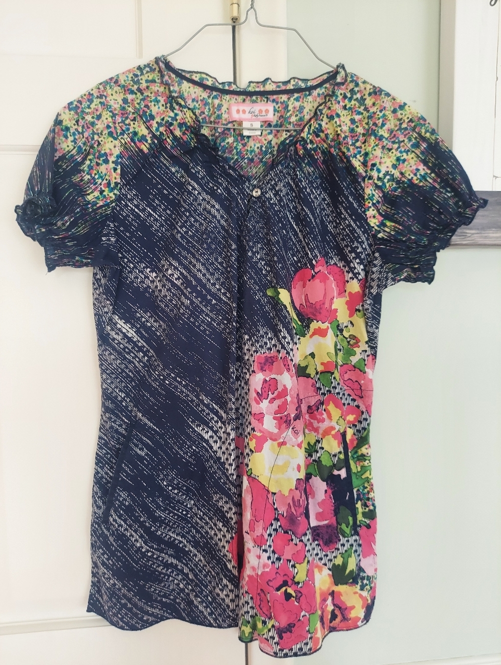 Koi by Kathy Peterson Floral Multicolor Blouse - Small